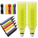 Soulchen Badminton Accessories Set 12 Pcs Badminton Racket Overgrips Anti Slip Perforated Sweat Absorbing Grip Tape with 24 Nylon Shuttlecocks Training Birdie Balls for Indoor Outdoor Practice