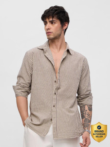 The Souled Store Men Striped Casual Beige