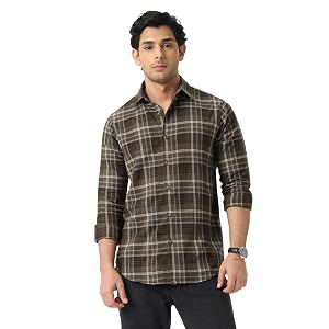 The Souled Store Plaid Shirt Sepia Men