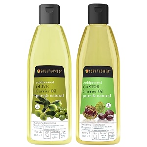 soulflower castor olive hair oil  hair growth amp nourishment skin and face massage moisturizer strengthen roots  100 pure natural amp organic  pack of 2 225 ml
