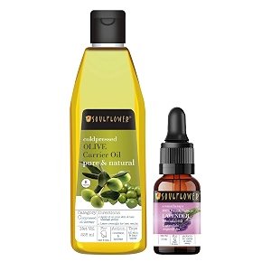 soulflower olive oil amp lavender essential oil for hair growth hair fall control hydrating amp moisturising face amp skin  100 pure natural organic ecocert certified pack of 2 240ml