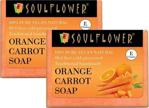 soulflower natural orange carrot handmade soap for even skin tone  pore refinement 2 x 150 g