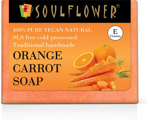 soulflower handmade orange carrot soap bar  for even tone sun damage spots  blemishes  150 g