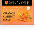 Soulflower Handmade Orange Carrot Soap Bar | For Even Tone, Sun Damage, Spots & Blemishes | (150 g)