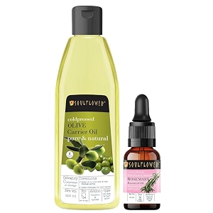 soulflower rosemary essential oil oilve carrier oil combo hair growth hair fall control healthy scalp strengthen roots  100 pure natural orgainic ecocert certified pack of 2  240ml