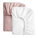 SOULFUL Mini Muslin Crib Sheets for Boys Girls, 2 Pack Soft and Breathable Cotton Fitted Crib Sheets for Standard Crib Mattress (24"x 38", White &amp; Dusty Rose)