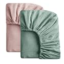SOULFUL Mini Muslin Crib Sheets for Boys Girls, 2 Pack Soft and Breathable Cotton Fitted Crib Sheets for Standard Crib Mattress (24"x 38", Green &amp; Dusty Rose)