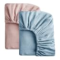 SOULFUL Mini Muslin Crib Sheets for Boys Girls, 2 Pack Soft and Breathable Cotton Fitted Crib Sheets for Standard Crib Mattress (24"x 38", Blue &amp; Dusty Rose)