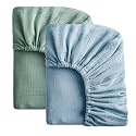 SOULFUL Mini Muslin Crib Sheets for Boys Girls, 2 Pack Soft and Breathable Cotton Fitted Crib Sheets for Standard Crib Mattress (24"x 38", Green &amp; Blue)