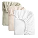 SOULFUL Muslin Crib Sheets for Boys Girls, 3 Pack Soft and Breathable Cotton Fitted Crib Sheets for Standard Crib Mattress (28"x 52", White &amp; Beige &amp; Mist Sage)