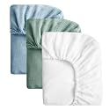 SOULFUL Muslin Crib Sheets for Boys Girls, 3 Pack Soft and Breathable Cotton Fitted Crib Sheets for Standard Crib Mattress (28"x 52", White &amp; Blue &amp; Green)