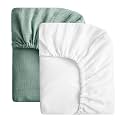 SOULFUL Muslin Crib Sheets for Boys Girls, 2 Pack Soft and Breathable Cotton Fitted Crib Sheets for Standard Crib Mattress (28"x 52", White &amp; Green)