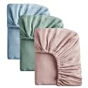 SOULFUL Muslin Crib Sheets for Boys Girls, 3 Pack Soft and Breathable Cotton Fitted Crib Sheets for Standard Crib Mattress (28"x 52", Blue &amp; Dusty Rose &amp; Green)