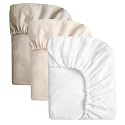 SOULFUL Muslin Crib Sheets for Boys Girls, 2 Pack Soft and Breathable Cotton Fitted Crib Sheets for Standard Crib Mattress (28"x 52", White &amp; Beige &amp; Light Tan)