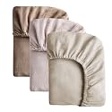 SOULFUL Muslin Crib Sheets for Boys Girls, 3 Pack Soft and Breathable Cotton Fitted Crib Sheets for Standard Crib Mattress (28"x 52", Light Tan &amp; Brown &amp; Mist Pink)