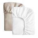 SOULFUL Muslin Crib Sheets for Boys Girls, 2 Pack Soft and Breathable Cotton Fitted Crib Sheets for Standard Crib Mattress (28"x 52", White &amp; Light Tan)
