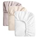 SOULFUL Muslin Crib Sheets for Boys Girls, 3 Pack Soft and Breathable Cotton Fitted Crib Sheets for Standard Crib Mattress (28"x 52", White &amp; Beige &amp; Mist Pink)