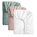 SOULFUL Muslin Crib Sheets for Boys Girls, 3 Pack Soft and Breathable Cotton Fitted Crib Sheets for Standard Crib Mattress (28"x 52", White &amp; Dusty Rose &amp; Green)