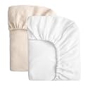 SOULFUL Muslin Crib Sheets for Boys Girls, 2 Pack Soft and Breathable Cotton Fitted Crib Sheets for Standard Crib Mattress (28"x 52", White &amp; Beige)