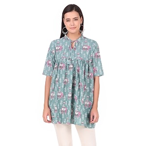 Soulful Threads Women Powder Blue Printed Cotton