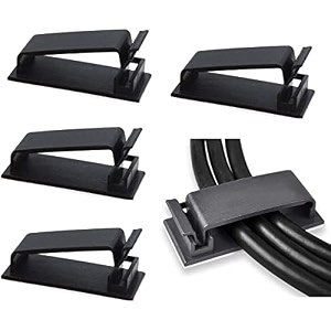soulwit 50pcs self adhesive cable management clips large cable organizers wire clips cord holder for tv pc laptop ethernet cable desktop home office black