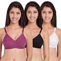 SOUMINIE Women s Pure Cotton Non Padded Full Coverage Everyday Bra | Pack of 3 |