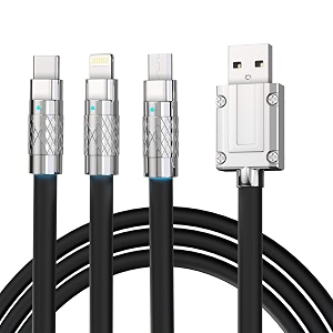 sounce 3 in 1 fast charging data cable 120w portable charger cord with usb type-c light-ning amp micro-usb port compatible with iphone ipad smartphone tab and other devices - black
