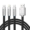 Sounce 3 in 1 Fast Charging Data Cable, 120W Portable Charger Cord with USB Type-C, Light-ning &amp; Micro-USB Port Compatible with iPhone, iPad, SmartPhone, Tab and Other Devices - Black