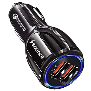 sounce 36w fast car charger with dual usb output qualcomm qc 31  qualcomm qc 31 compatible with all cars for iphone all smartphones tablets amp more multi-layers protection black