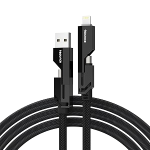 sounce 4-in-1 usb c cable 66w fast charging compatible with lightning type c type a for iphones ipads macbooks laptops