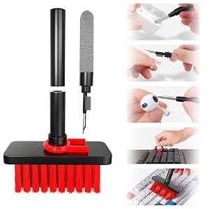 sounce cleaning soft brush keyboard cleaner 5-in-1 multi-function computer cleaning tools kit corner gap duster keycap puller for bluetooth earphones lego laptop airpods pro camera lens black