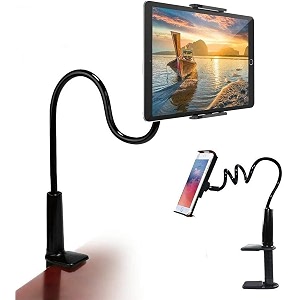 sounce 360 adjustable mobile phone holder universal phone holder clip lazy bracket flexible gooseneck clamp long arms mount for mobile tabletop stand for bedroom office home - black