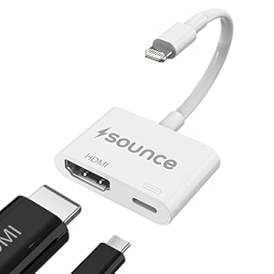 sounce lightning to hdmi adapter with charging port 1080p digital av adapter sync screen converter for iphone ipad ipod hdmi converter to hd tv projector monitor - white