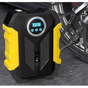 sounce portable digital heavy air compressor rapid super-fast auto tire pump with emergency lighting led and long cable for car suv motorcycle car tyre basketball inflator dc 12v yellow black