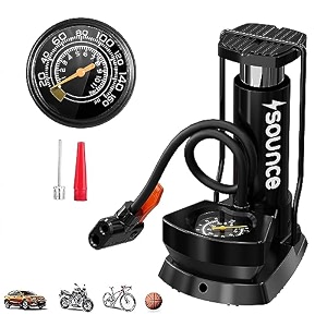 sounce portable high pressure foot air pump heavy compressor cylinder with pressure gauge floor for bicycle car and motorbike for football cycle pumps for bicycle for tubeless -black