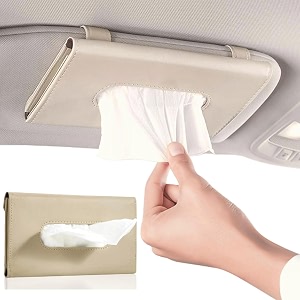 sounce pu leather car tissue box holder for sun visor seat back or car door  universal rectangular napkin amp face mask dispenser organizer with elastic strap clip  refillable tissue case beige