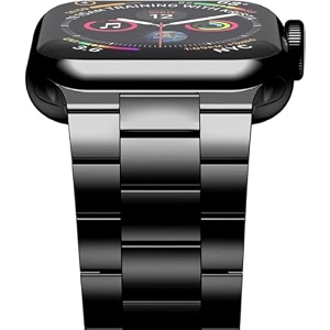 sounce stainless steel band for apple watch strap ultraultra 2 link bracelet 49mm 44mm 45mm 42mm metal strap with folding clasp for apple watch series 9 8 7 6 5 4 3 2 1 se - black