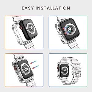 sounce transparent watch bands with rugged armor cover compatible with apple watch band strap 42mm 44mm 45mm 49mm ultra for iwatch series 8 7 6 5 4 3 2 se bumper case watch not included - white