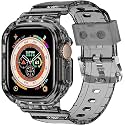 Sounce Transparent Watch Bands with Rugged Armor Cover Compatible with Apple Watch Band Strap 42MM 44MM 45MM 49MM Ultra for iWatch Series 8 7 6 5 4 3 2 SE Bumper Case [Watch NOT Included] - Black