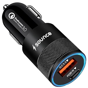 sounce usb c car charger 38w fast charging car adapter 2-port pd amp quick charger 30 type c car plug compatible iphone 1413  13 pro maxmini  12 pro macbook air ipad air 4th gen galaxy s22