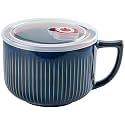 Soup Bowl with Handle &amp; Lid, Jumbo 38oz Microwave Ramen Bowl Vintage Blue