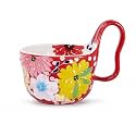 Soup Bowls With Loop Handle 16oz Handpainted Ceramic Cereal Bowls for Women Microwave & Dishwasher Safe Handmade Flower Soup Mug for Oatmeal,Ice cream, Snack, Salsa Gift for Women (Passion Red)