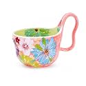 Soup Bowls With Loop Handle 16oz Handpainted Ceramic Cereal Bowls for Women Microwave &amp; Dishwasher Safe Handmade Flower Soup Mug for Milk, Oatmeal,Ice cream, Fruits, Snack, Salsa Gift for Women Pink