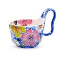 Soup Bowls With Loop Handle 16oz Handpainted Ceramic Cereal Bowls for Women Microwave & Dishwasher Safe Handmade Flower Soup Mug for Milk, Oatmeal,Ice cream, Fruits, Snack, Salsa Gift for Women Blue