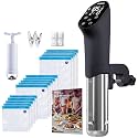 Carori Sous Vide Machine 1100W, Ultra Quiet Immersion Circulator with Recipes, Sous Vide Precision Cooker With Sous Vide Bags Kit 20-Piece Set with Reusable Vacuum Seal Bags in 3 Sizes, Black