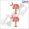 South Carolina Palmetto Moon (Detailed Style) 3" Decal Sticker 2 Pack Orange