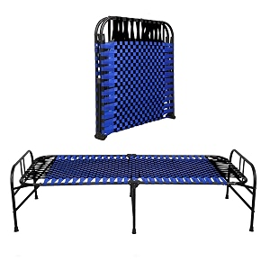 south whales single folding bed cot - 3x6 feet portable bed for adults lightweight amp durable synthetic niwar with 1 year warranty blueblack