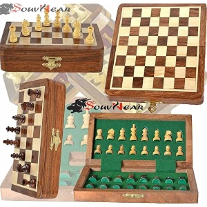 SOUVNEAR Wooden Handcrafted Foldable Magnetic Chess Board