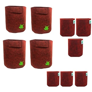 sow and grow geo fabric grow bags 500 gsm for terrace garden  10 bags combo pack  12x12 10x10 8x8 6x6 inches  smart fabric pots