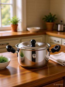 sowbaghya pot 20 cm diameter 1 l capacity with lid stainless steel induction bottom